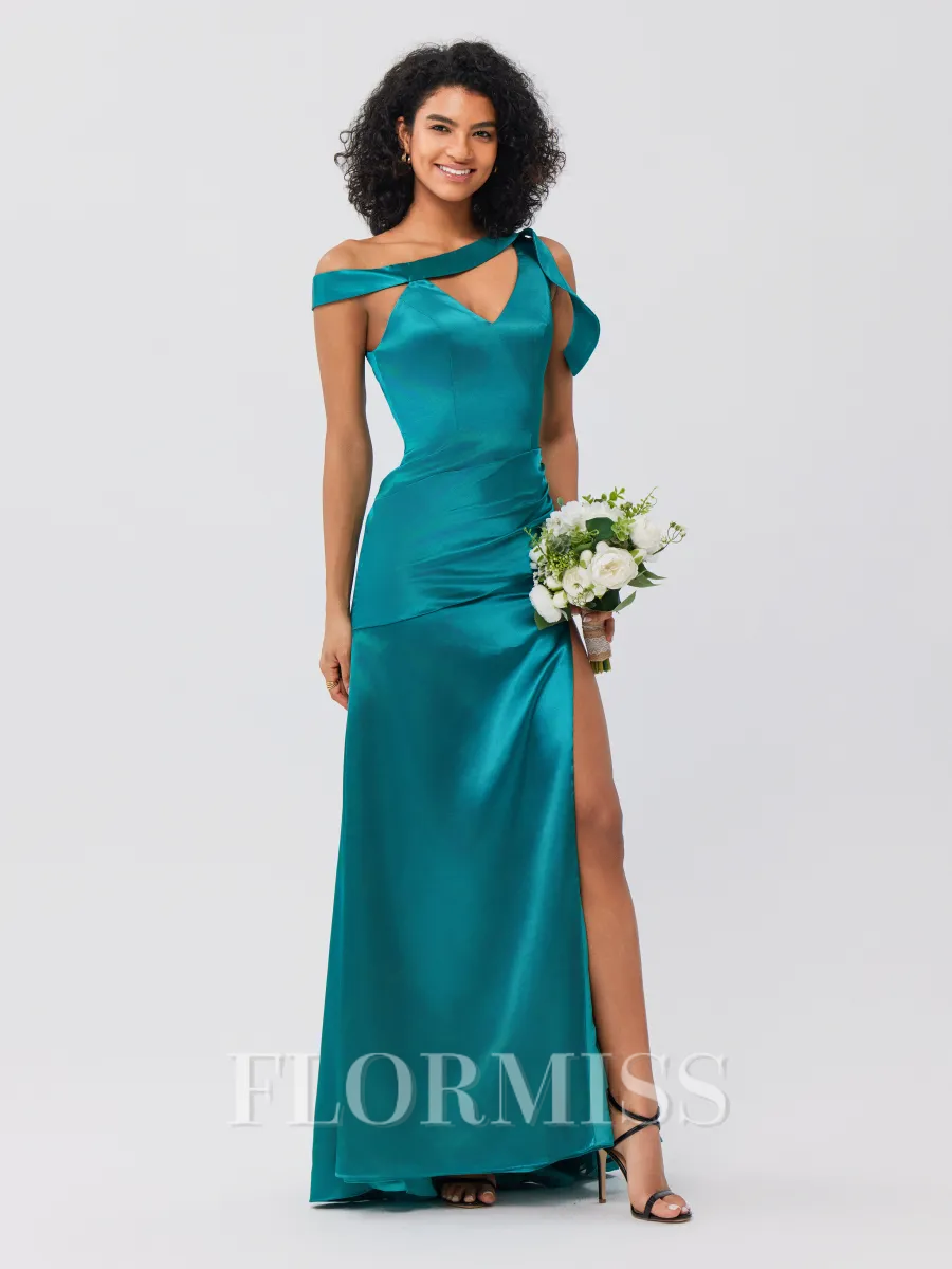 Sheath/Column Charmeuse Ruched One-Shoulder Sleeveless Floor-Length Bridesmaid Dresses