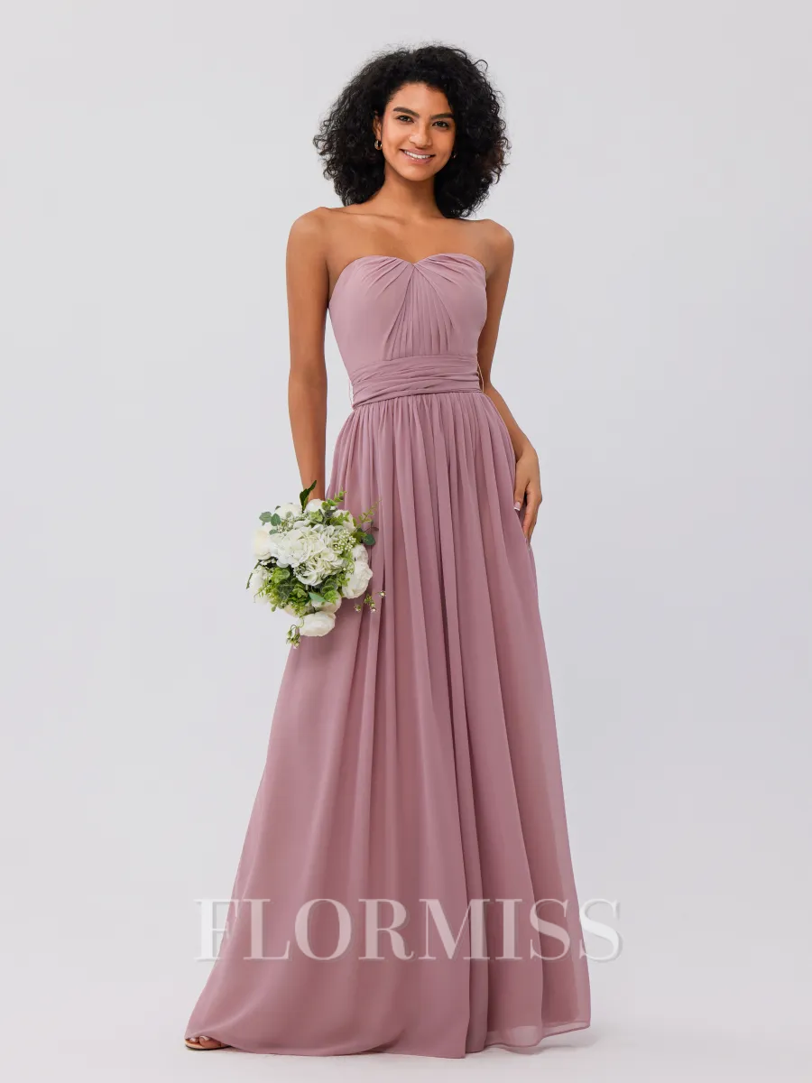 A-Line/Princess Chiffon Ruffles Strapless Sleeveless Floor-Length Bridesmaid Dresses