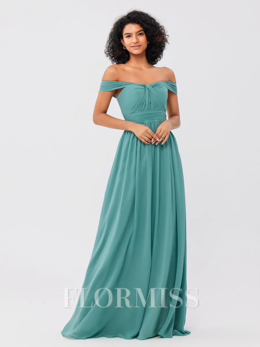 A-Line/Princess Chiffon Ruched Off-the-Shoulder Sleeveless Floor-Length Bridesmaid Dresses