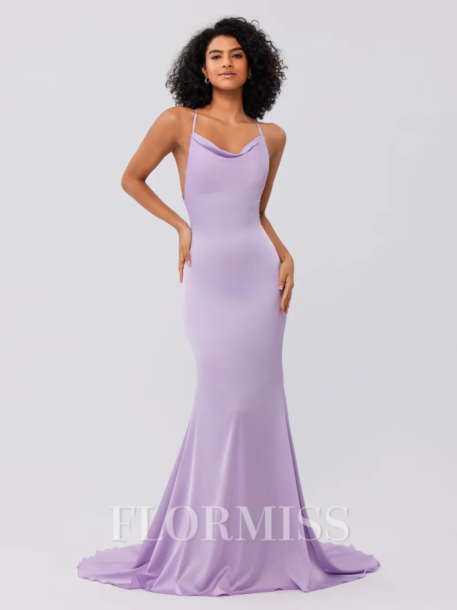 Sheath/Column Charmeuse Ruched Square Sleeveless Sweep/Brush Train Bridesmaid Dresses