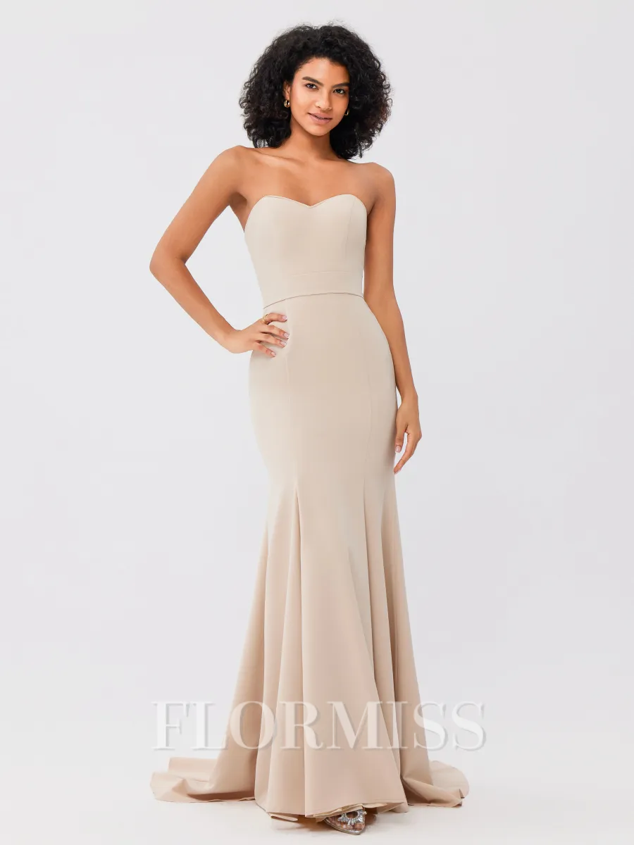 Trumpet/Mermaid Stretch Crepe Ruffles Strapless Sleeveless Sweep/Brush Train Bridesmaid Dresses
