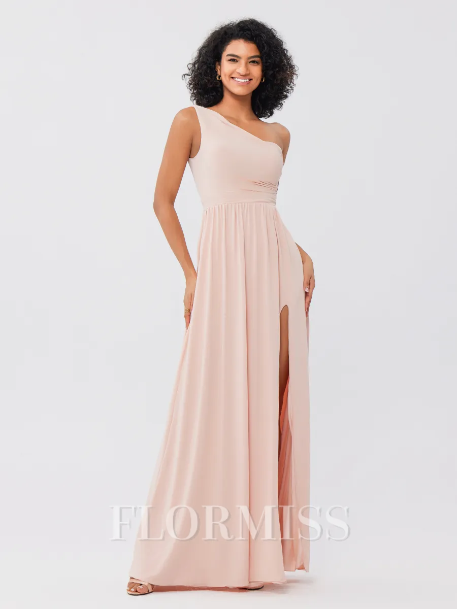 A-Line/Princess Jersey Ruffles One-Shoulder Sleeveless Floor-Length Bridesmaid Dresses