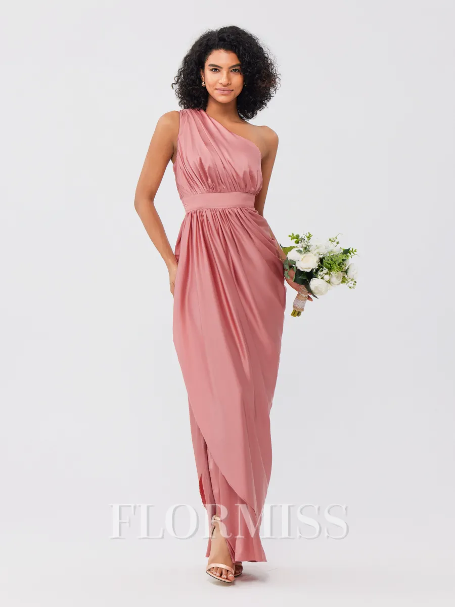 A-Line/Princess Charmeuse Ruffles One-Shoulder Sleeveless Ankle-Length Bridesmaid Dresses