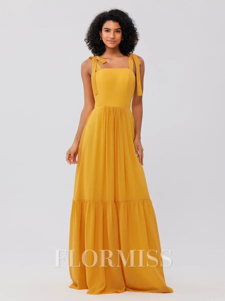 A-Line/Princess Chiffon Ruffles Straps Sleeveless Floor-Length Bridesmaid Dresses