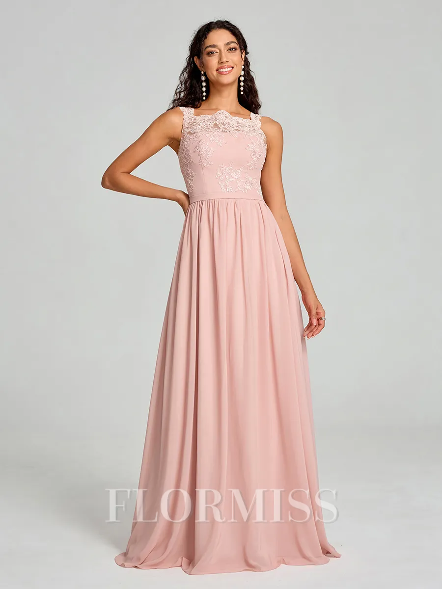 A-Line/Princess Square Floor-Length Sleeveless Chiffon Bridesmaid Dress