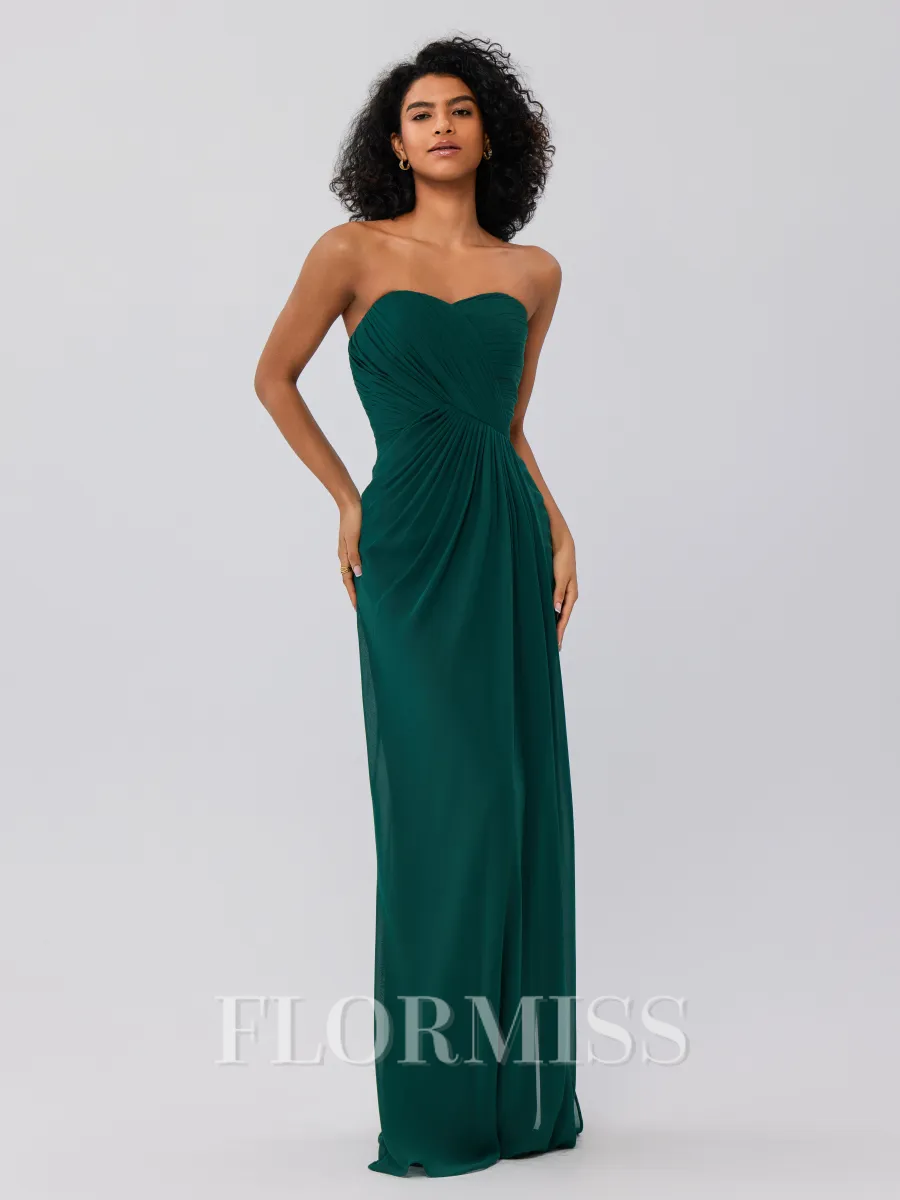 A-Line/Princess Chiffon Ruffles Sweetheart Sleeveless Floor-Length Bridesmaid Dresses