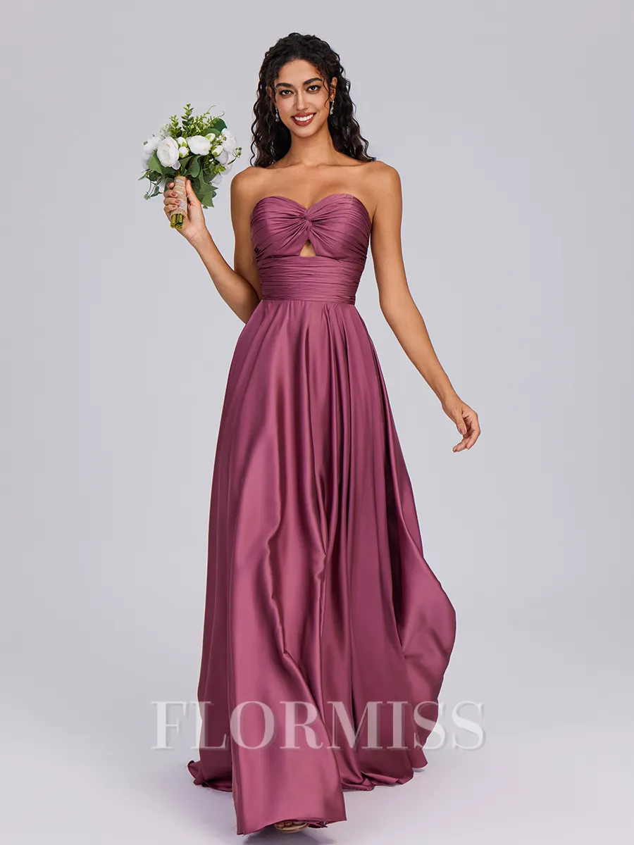 A-line Sweetheart Pleated Floor-Length Silk Like Satin Bridesmaid Dress