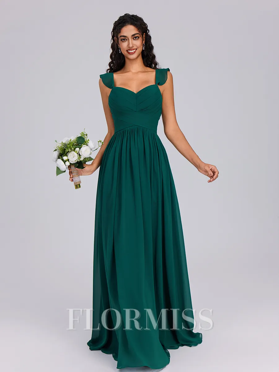 A-line V-neck Pleated Floor-Length Chiffon Bridesmaid Dress