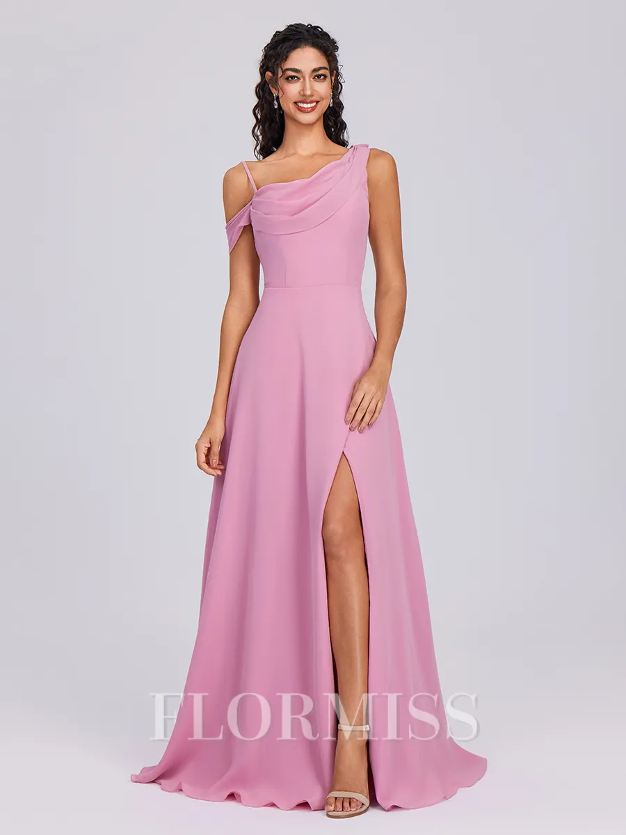 A-line Pleated Floor-Length Chiffon Bridesmaid Dress