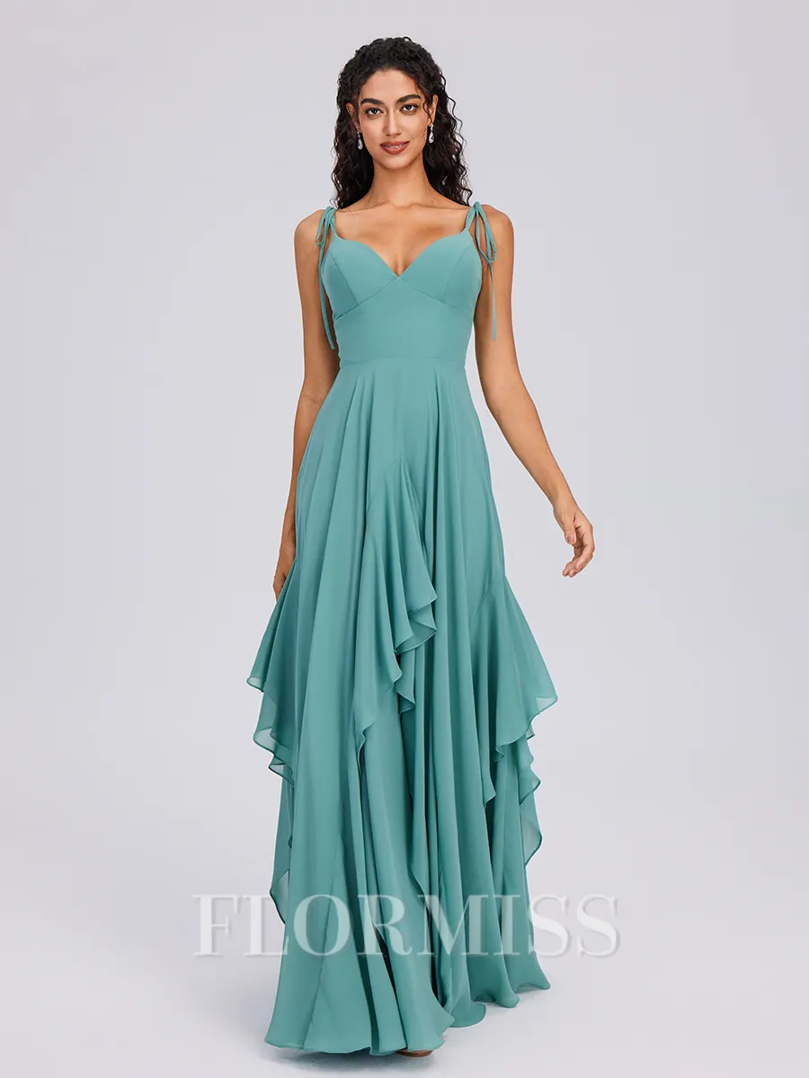 A-line V-neck Ruffles Floor-Length Chiffon Bridesmaid Dress