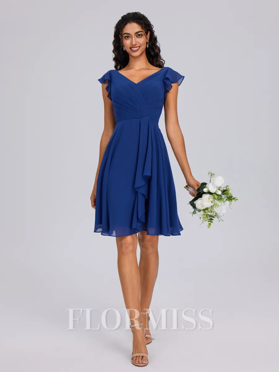 A-line V-neck Pleated Knee-Length Chiffon Bridesmaid Dress