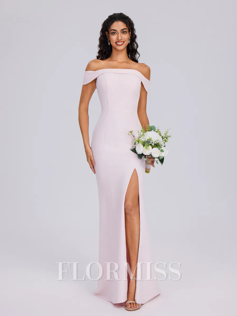 Sheath Off-the-Shoulder Floor-Length Stretch Crepe Bridesmaid Dress
