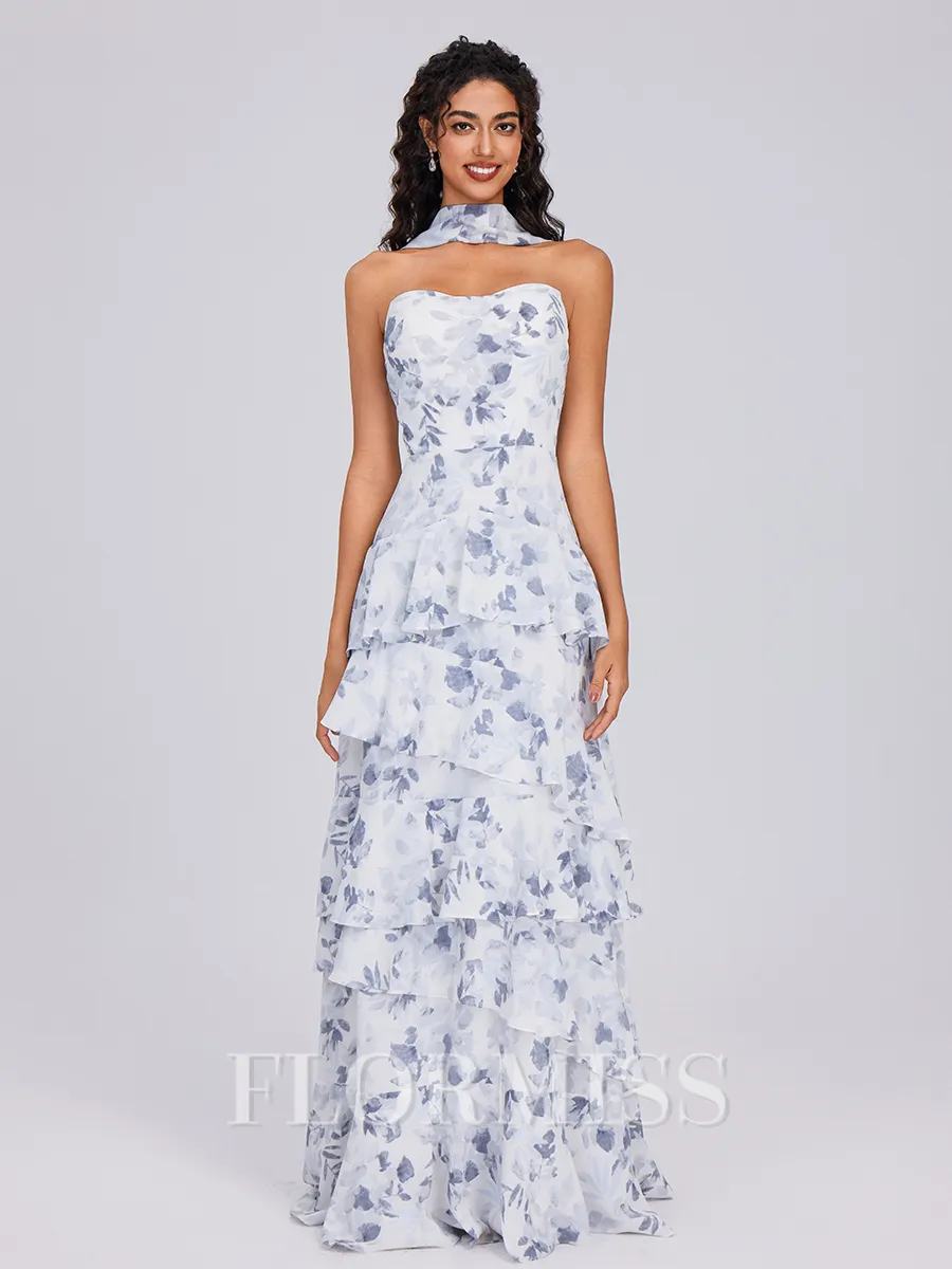 A-line Straight Cascading Ruffles Floor-Length Chiffon Bridesmaid Dress