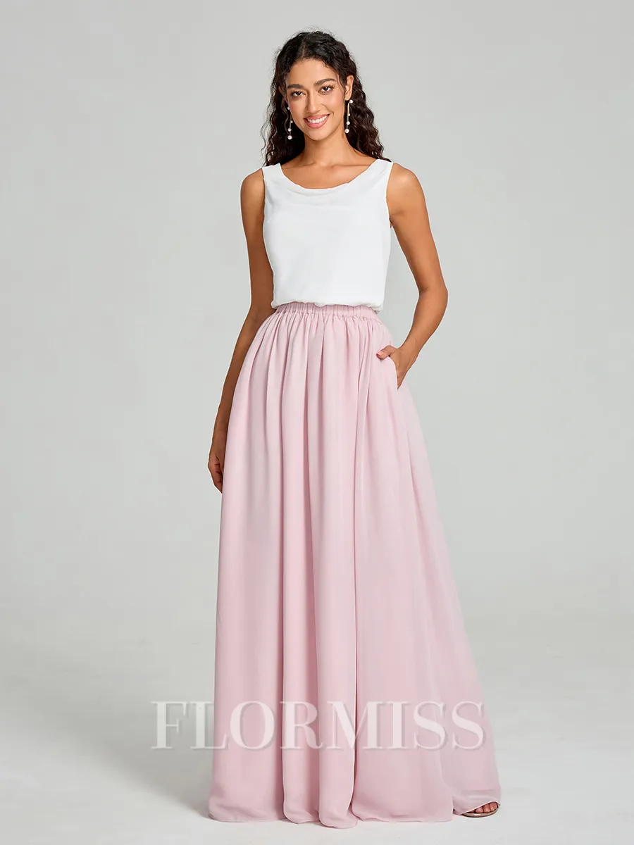 A-Line/Princess Scoop Floor-Length Sleeveless Chiffon Bridesmaid Dress Two Piece