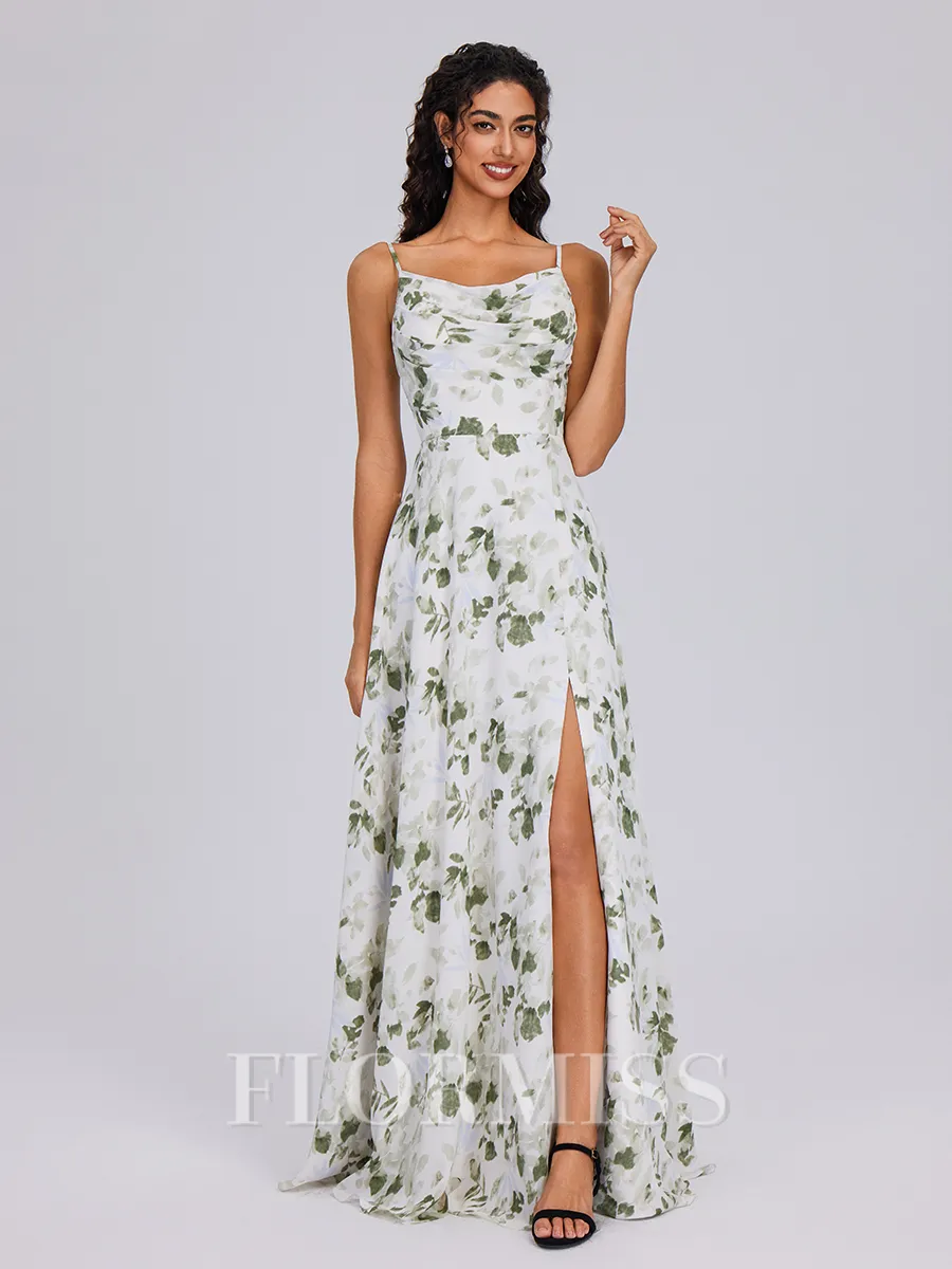 A-line Cowl Pleated Floor-Length Chiffon Bridesmaid Dress