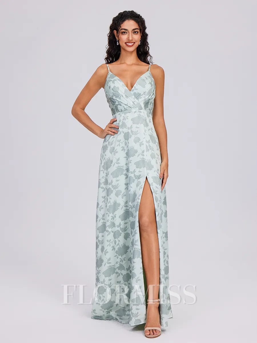 A-line V-neck Pleated Floor-Length Bridesmaid Dress