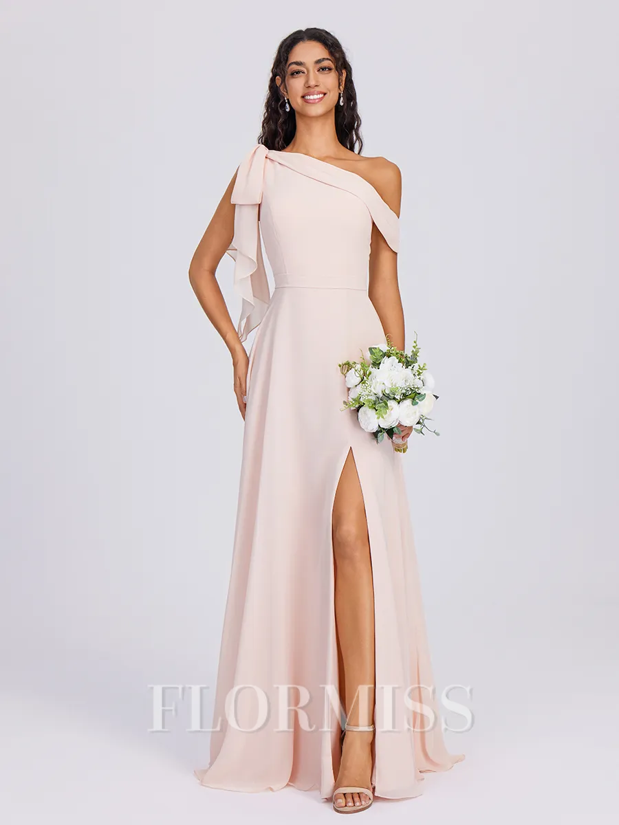 A-line Bow Floor-Length Chiffon Bridesmaid Dress
