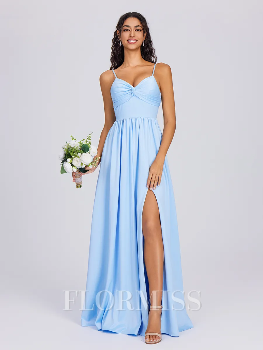 A-line V-neck Pleated Floor-Length Charmeuse Bridesmaid Dress
