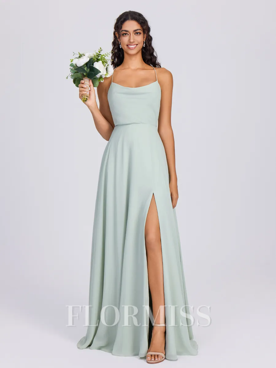 A-line Spaghetti Straps Floor-Length Chiffon Bridesmaid Dress