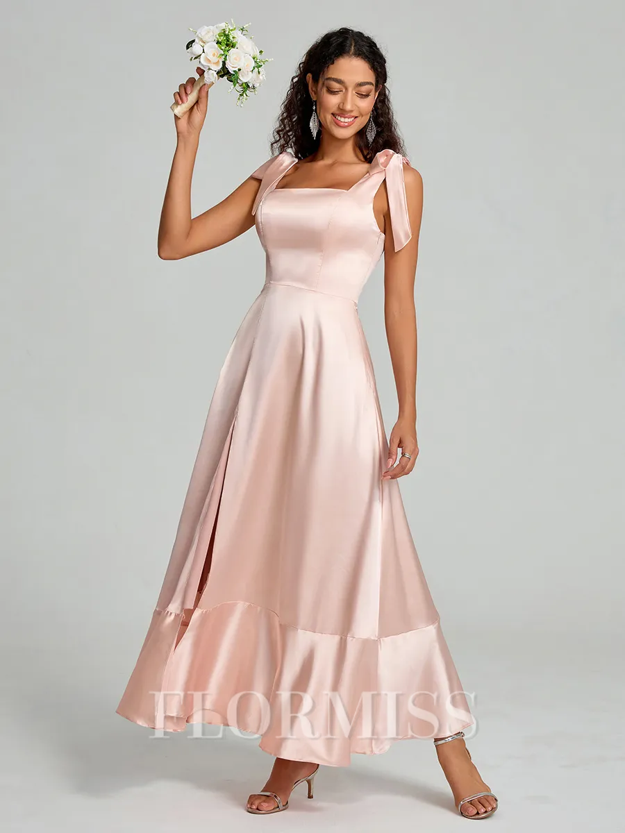 A-Line/Princess Straps Ankle-Length Sleeveless Silk like Satin Bridesmaid Dress