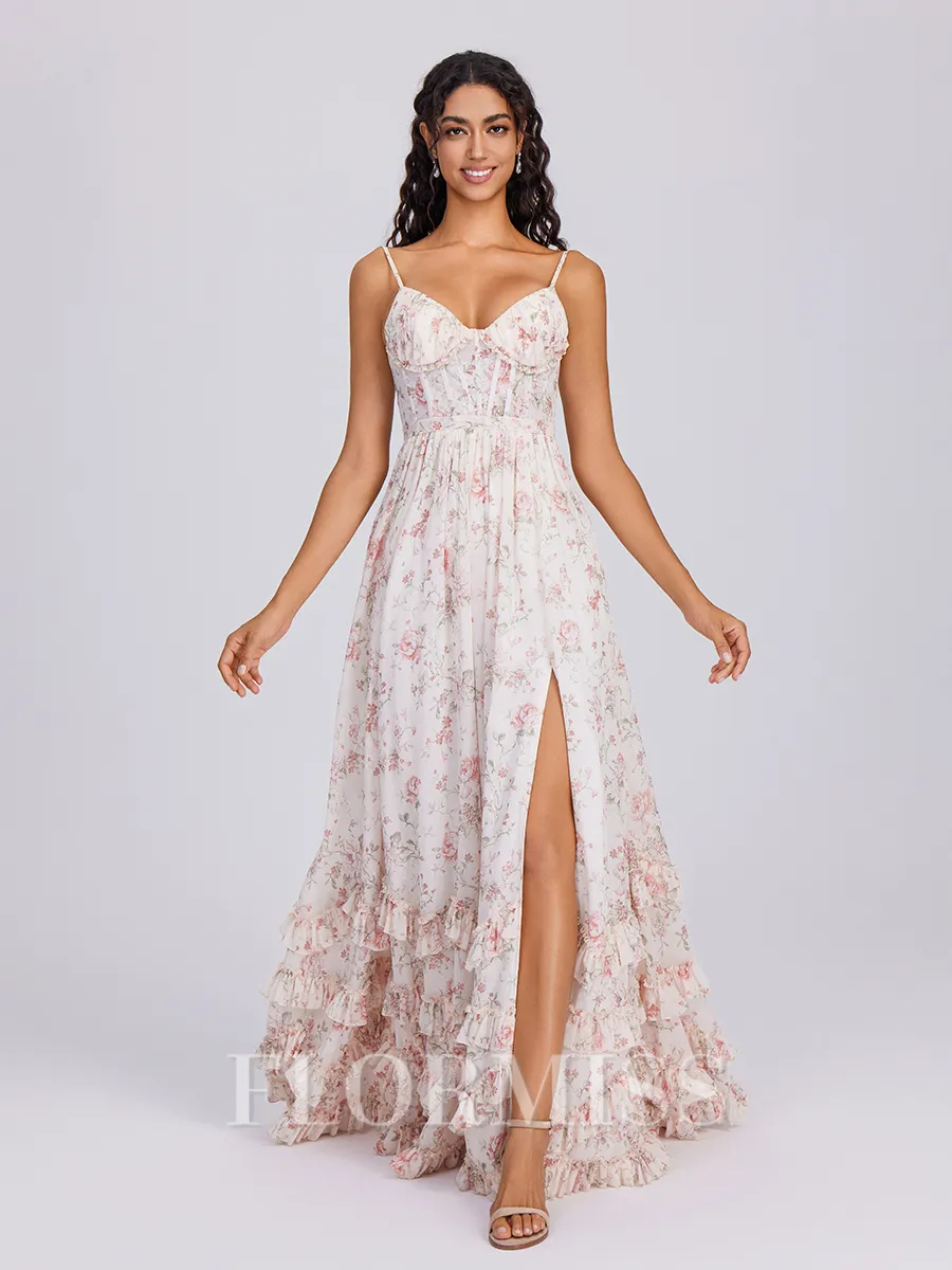 A-line V-neck Ruffles Floor-Length Corset Bridesmaid Dress