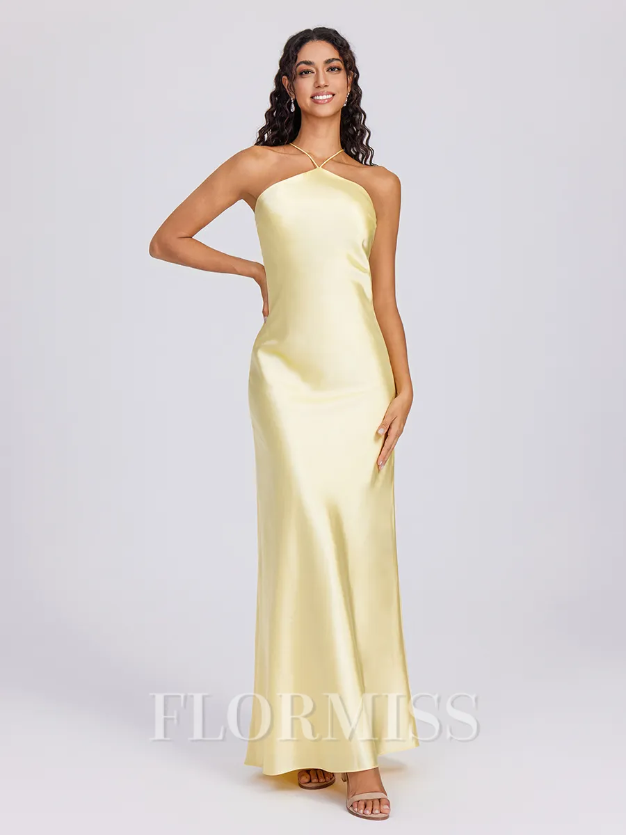 Sheath Halter Floor-Length Silk Like Satin Bridesmaid Dress