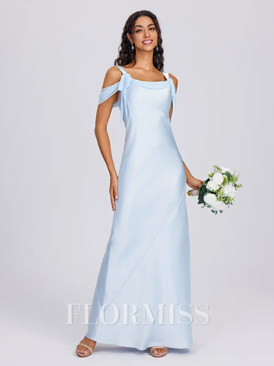 Sheath Cold Shoulder Bow Floor-Length Silk Like Satin Bridesmaid Dress