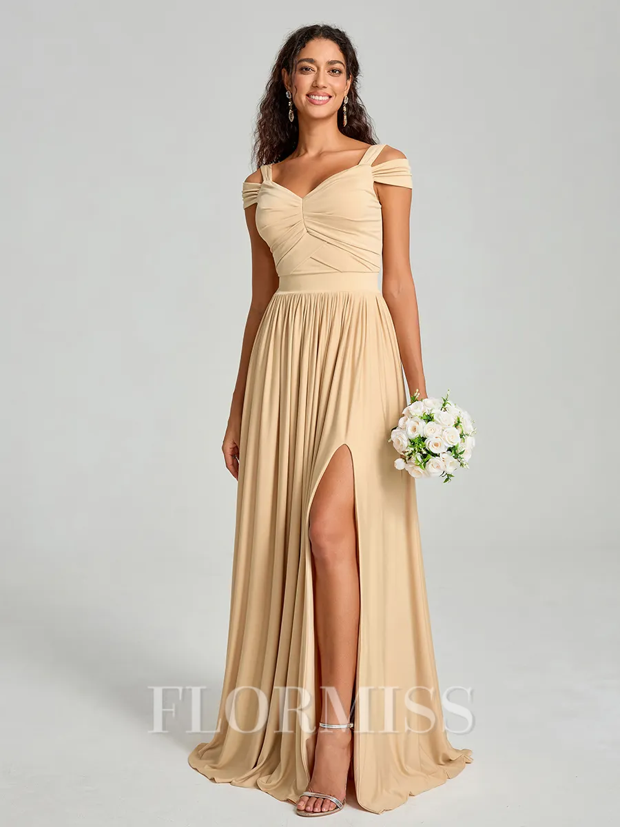A-Line/Princess Sweetheart Floor-Length Sleeveless Jersey Bridesmaid Dress
