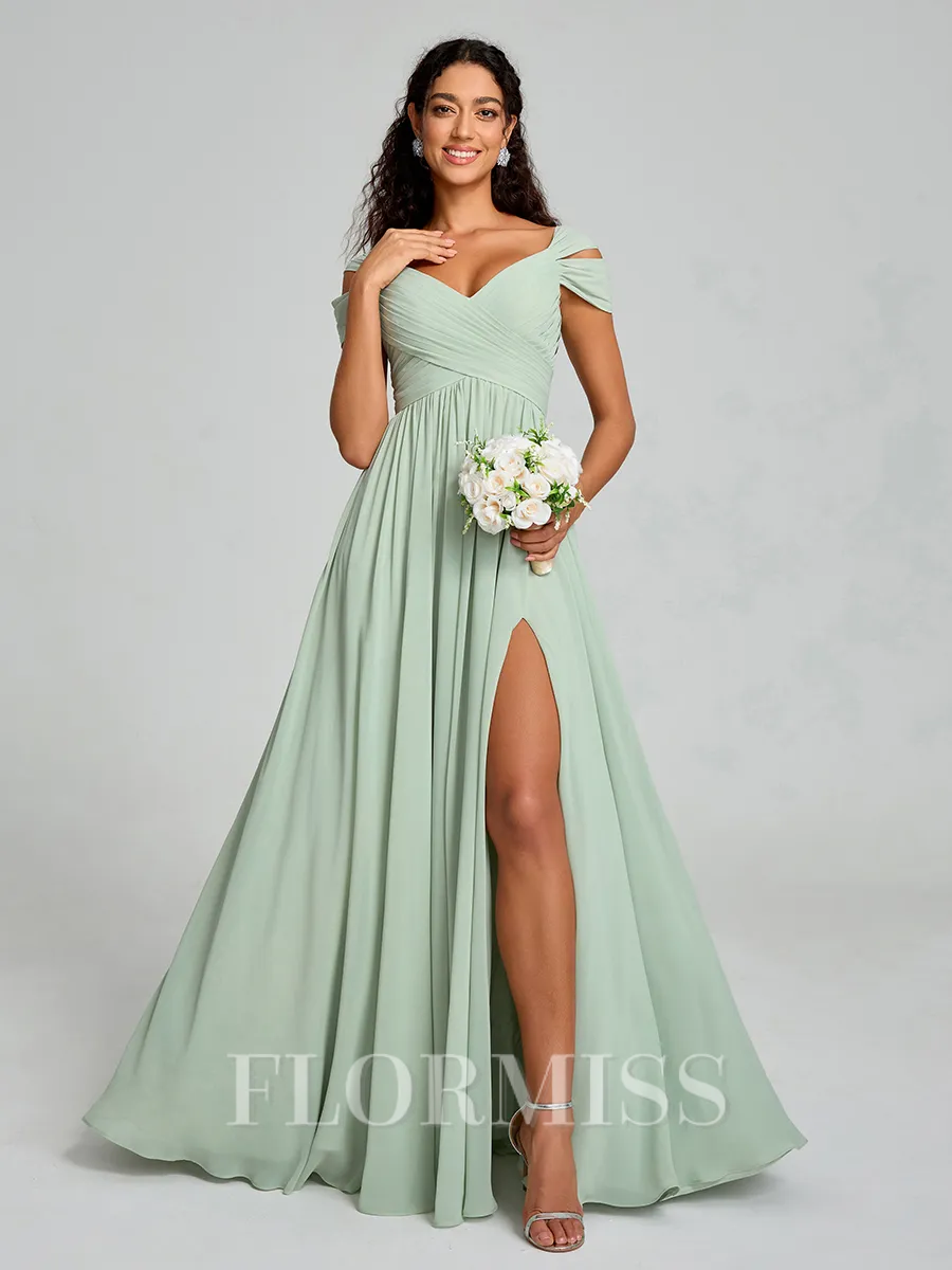 A-line/Princess V-neck Floor-Length Sleeveless Chiffon Bridesmaid Dress