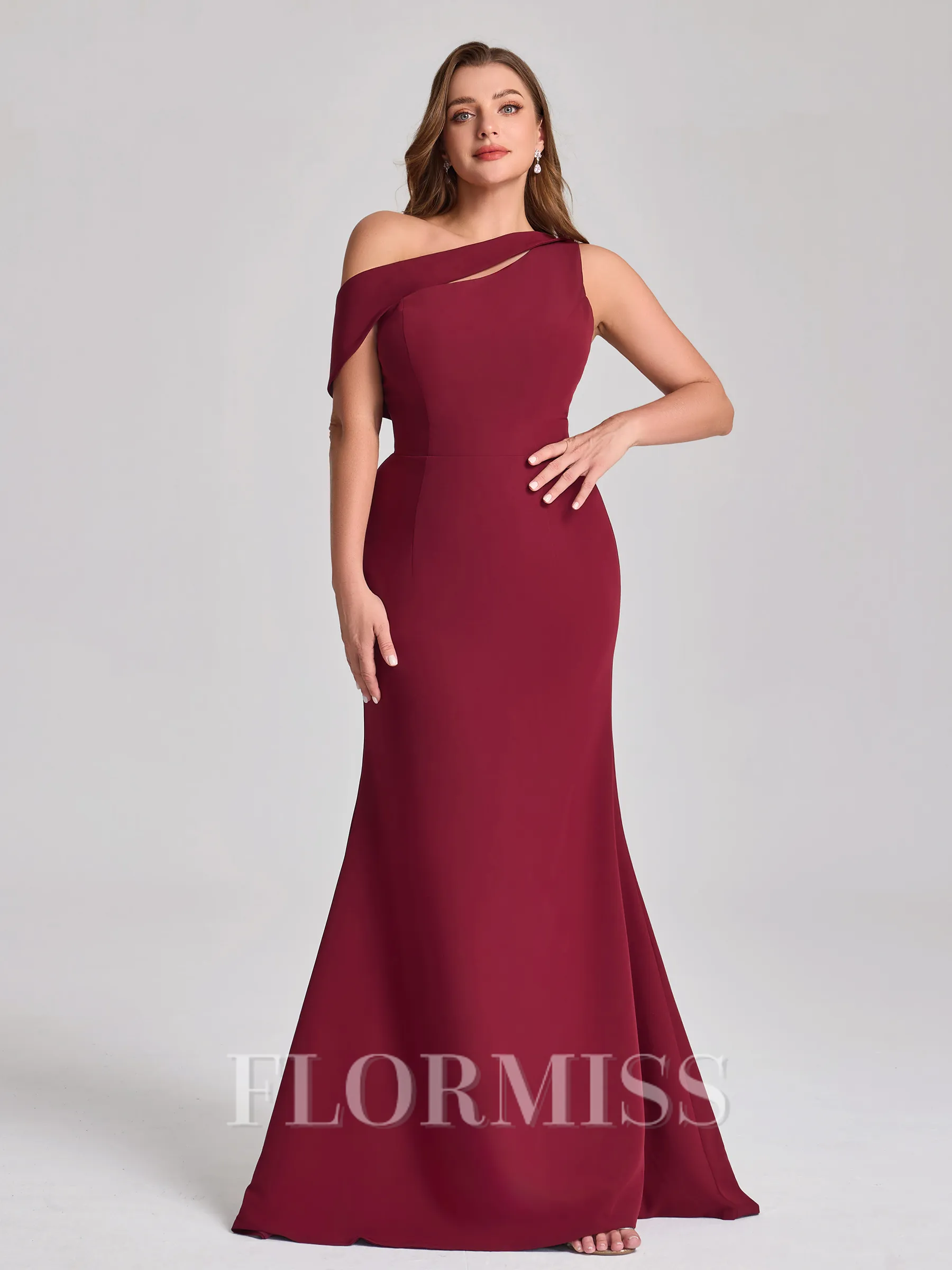 Sheath Scoop Sweep Train Stretch Crepe Plus Size Bridesmaid Dress