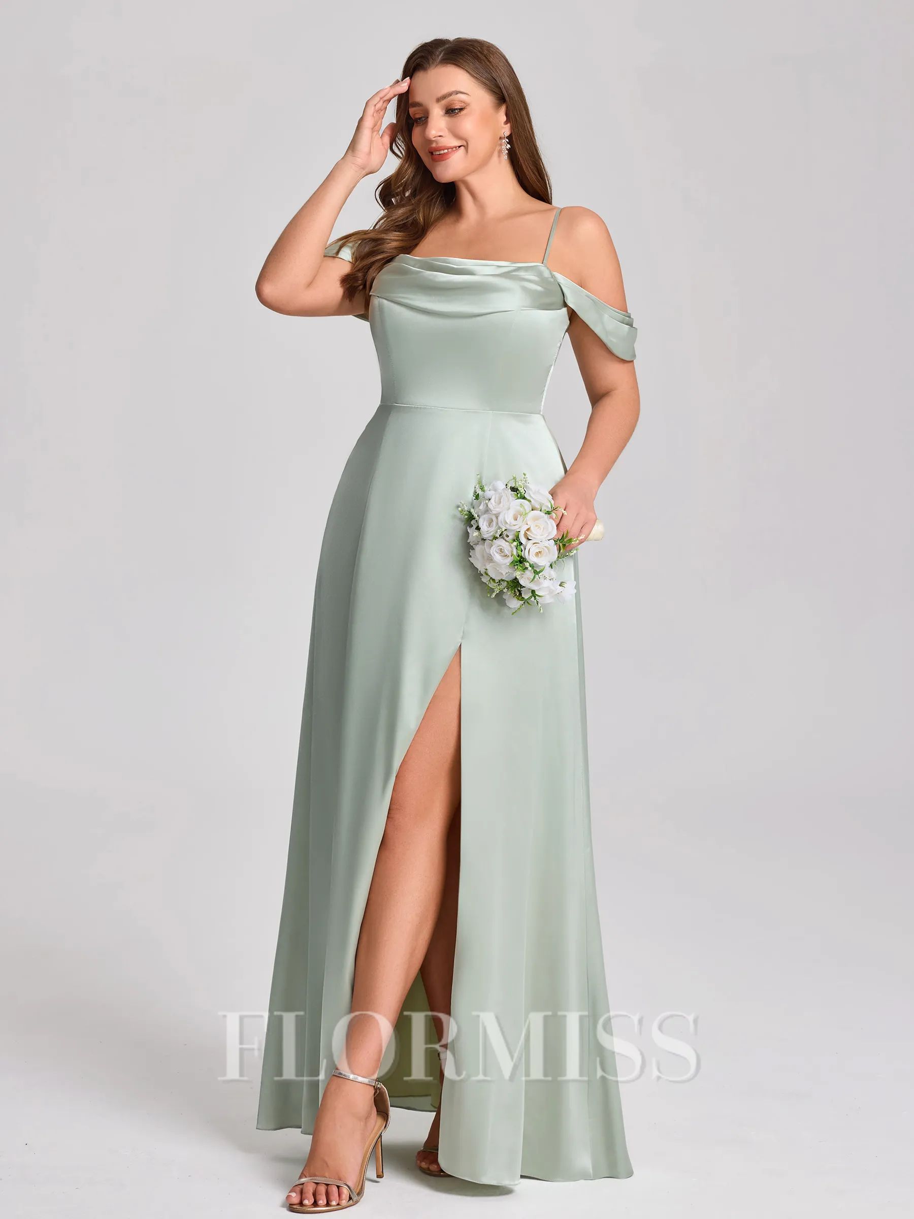 Sheath Cowl Pleated Floor-Length Silk Like Satin Convertible Plus Size Bridesmaid Dress