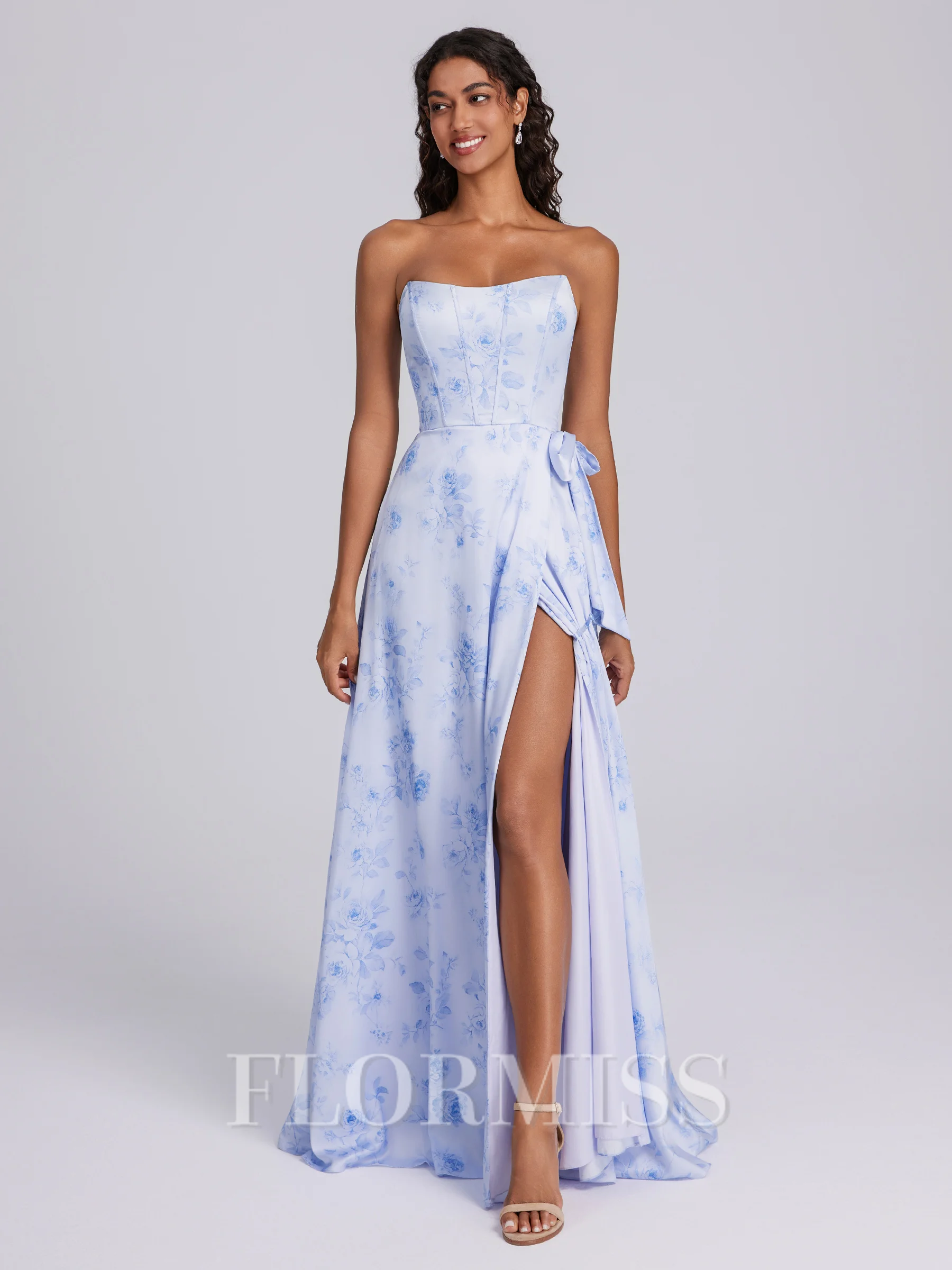 A-line Straight Bow Floor-Length Corset Bridesmaid Dress