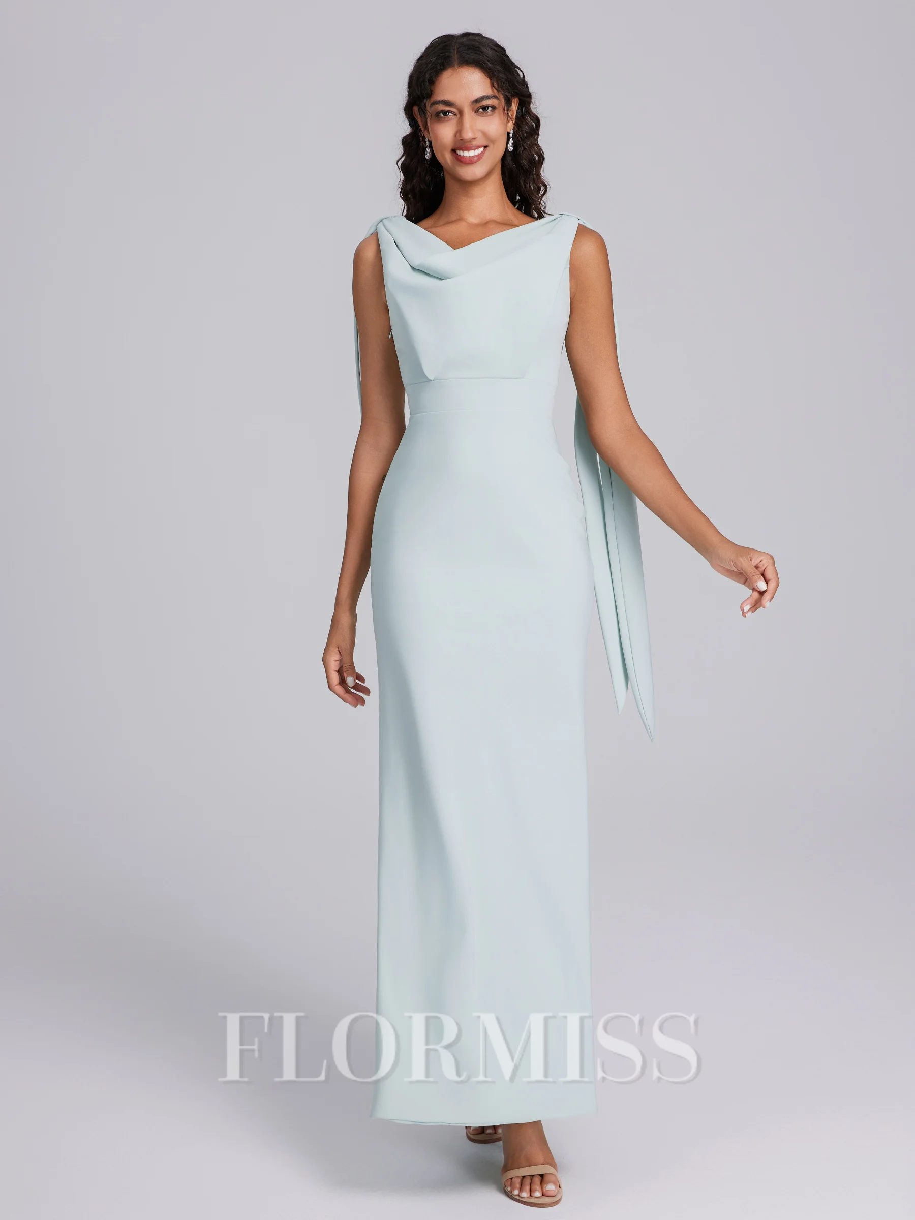 Sheath Cowl Floor-Length Stretch Crepe Bridesmaid Dress