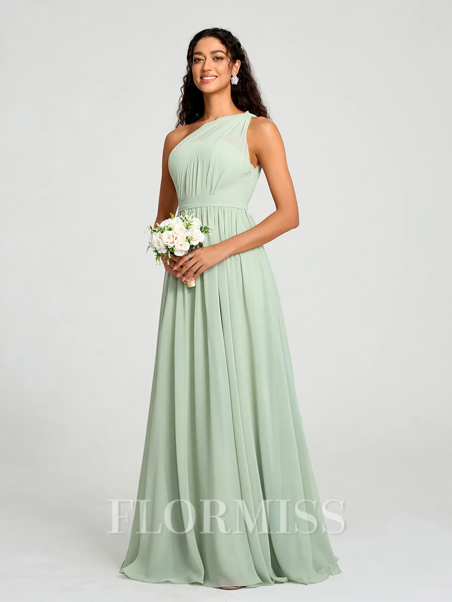 A-line/Princess One-Shoulder Floor-Length Sleeveless Chiffon Bridesmaid Dress
