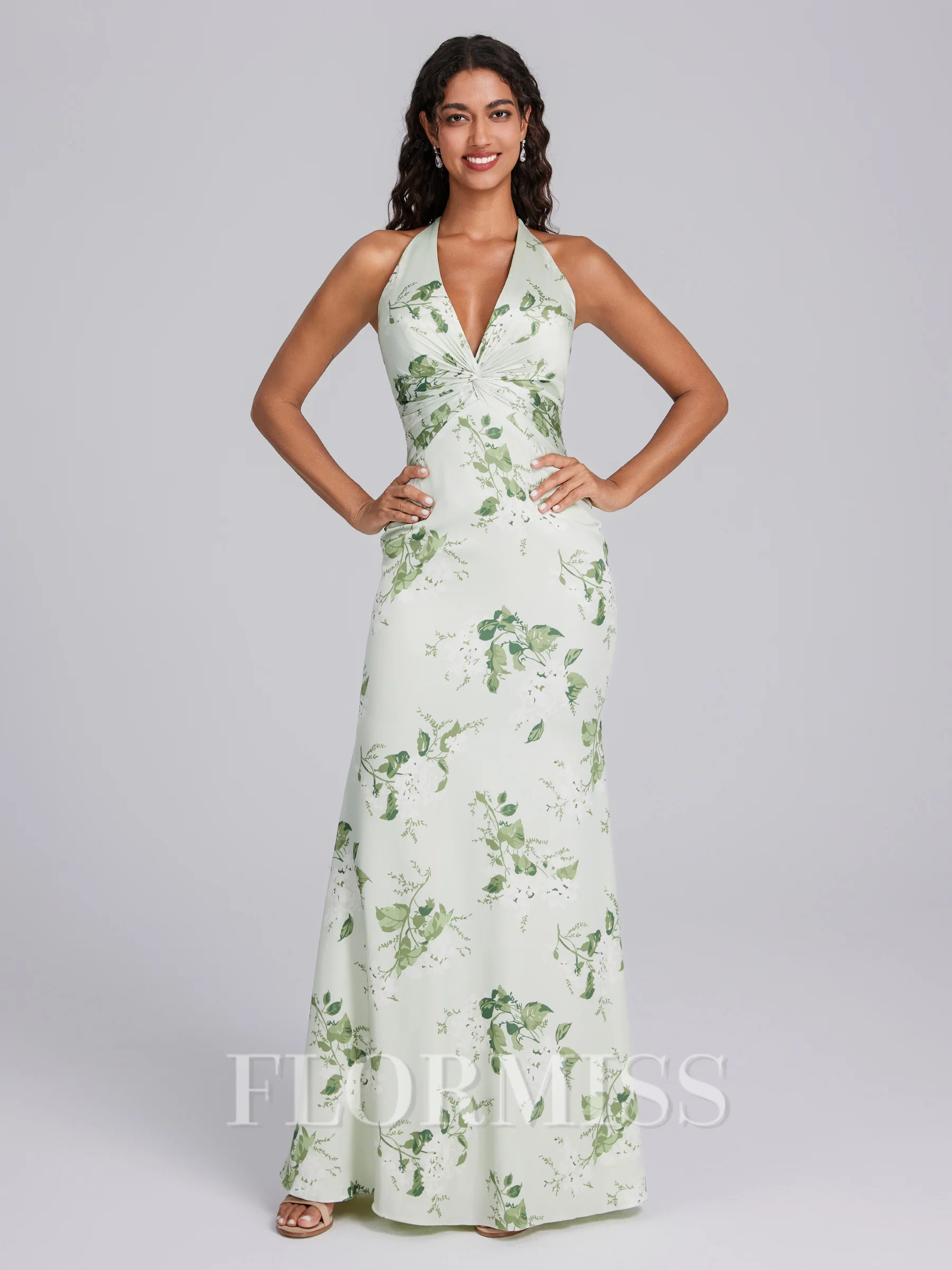 Sheath V-neck Pleated Floor-Length Bridesmaid Dress