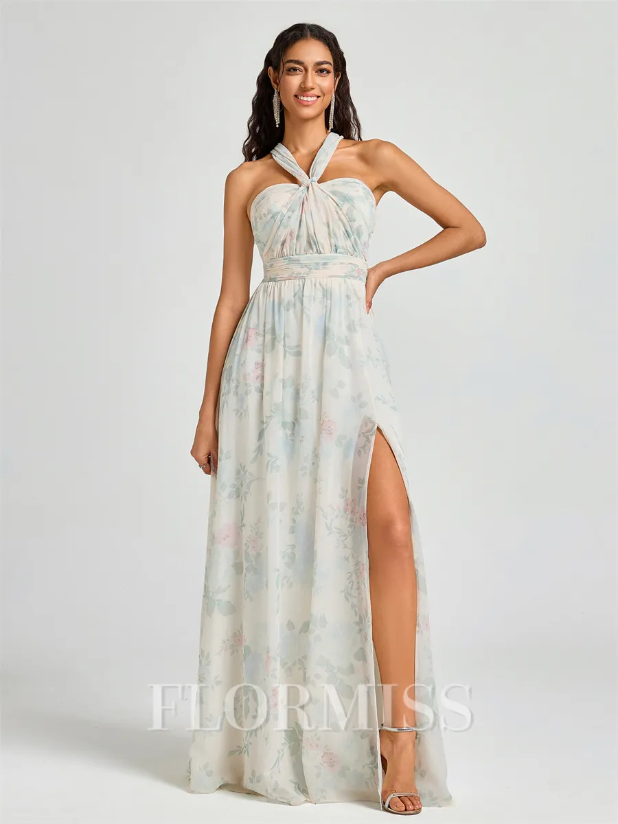 A-line Pleated Floor-Length Convertible Bridesmaid Dress