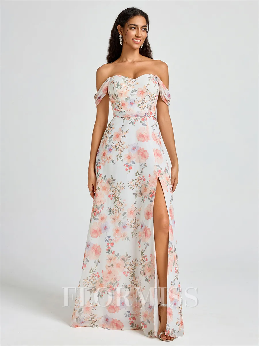 A-line Off-the-Shoulder Pleated Floor-Length Bridesmaid Dress