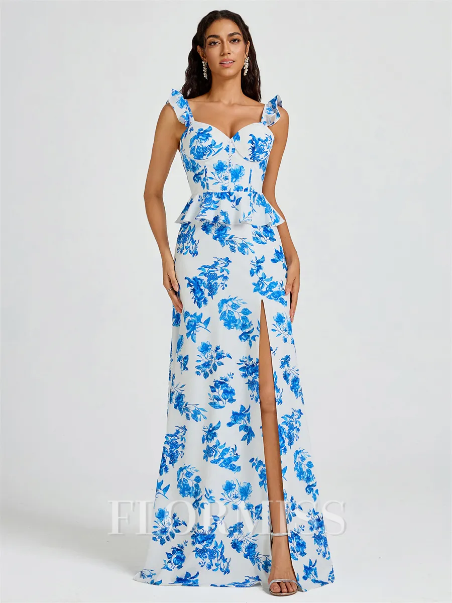 A-line Straps Ruffles Floor-Length Corset Bridesmaid Dress