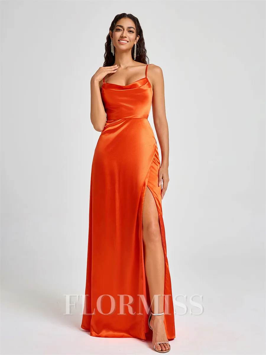 A-line Spaghetti Straps Floor-Length Silk Like Satin Bridesmaid Dress