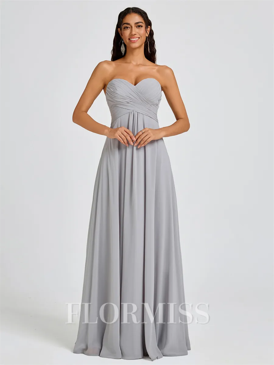 A-line Sweetheart Pleated Floor-Length Chiffon Bridesmaid Dress