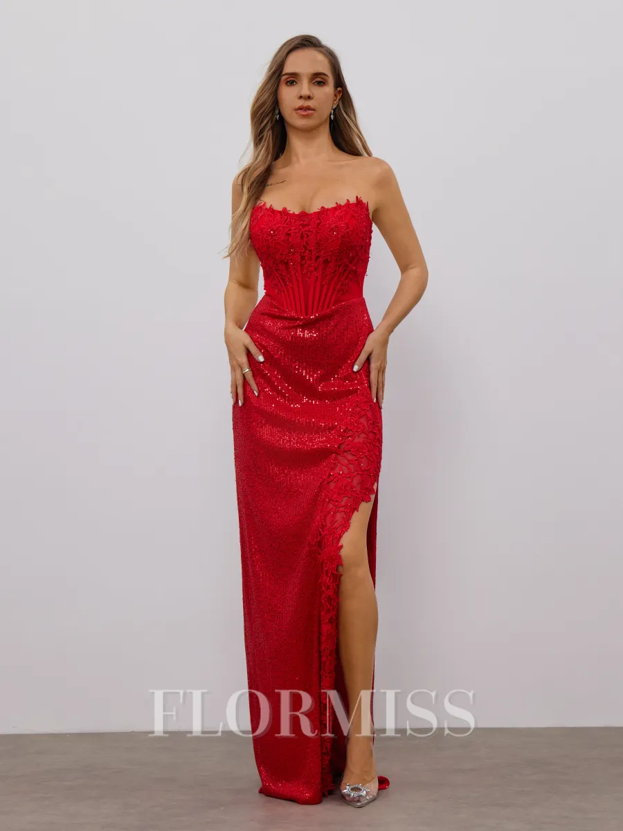 Sheath Straight Appliques Lace Floor-Length Corset Porm Dress