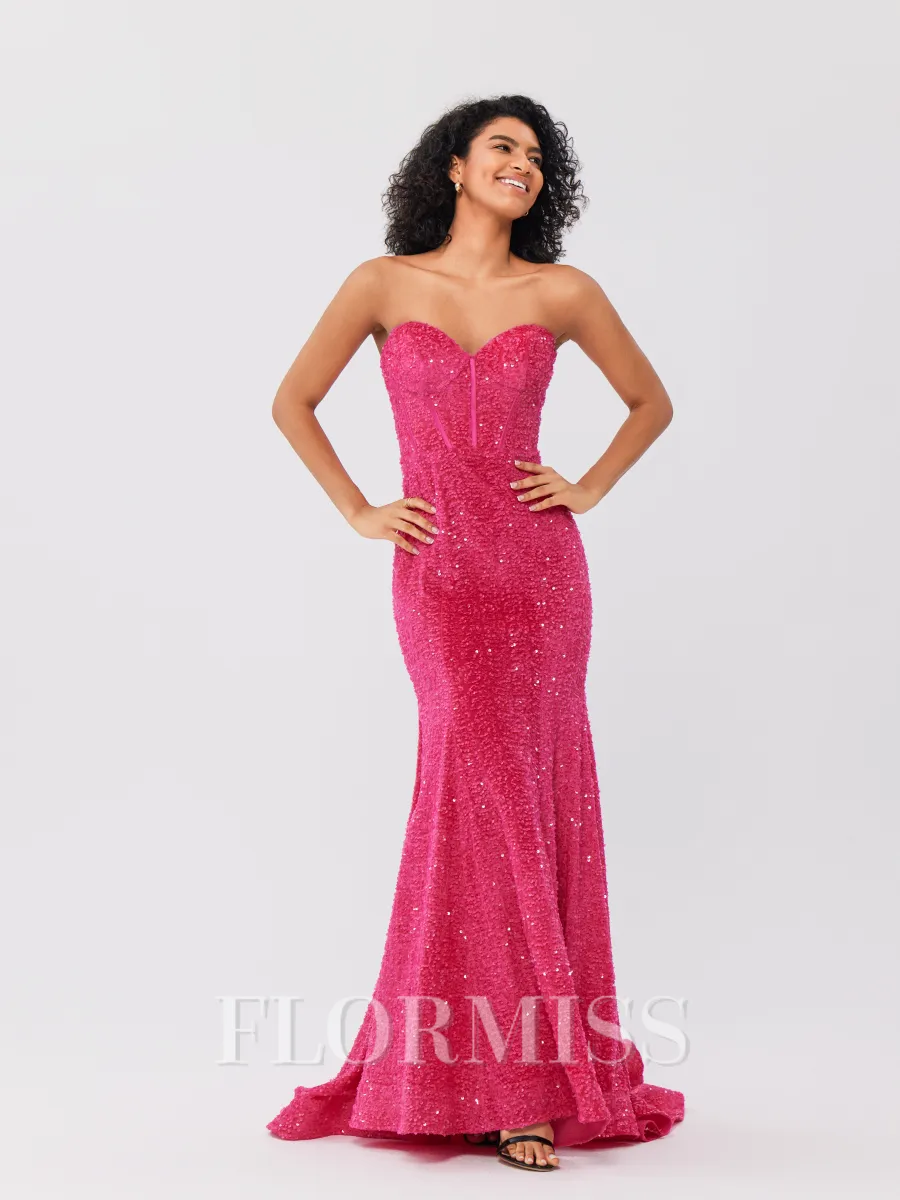 Sheath Sweetheart Sweep Train Velvet Sequins Corset Porm Dress