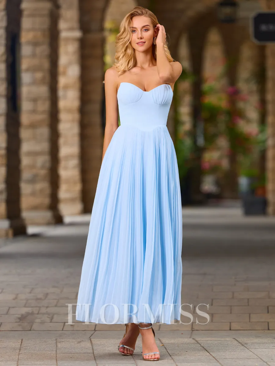 A-line Sweetheart Pleated Ankle-Length Chiffon Porm Dress