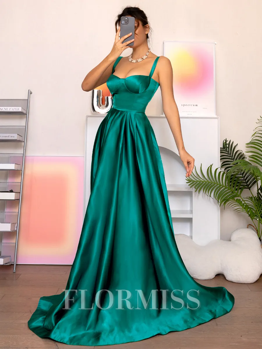 A-line Straps Floor-Length Satin Porm Dress