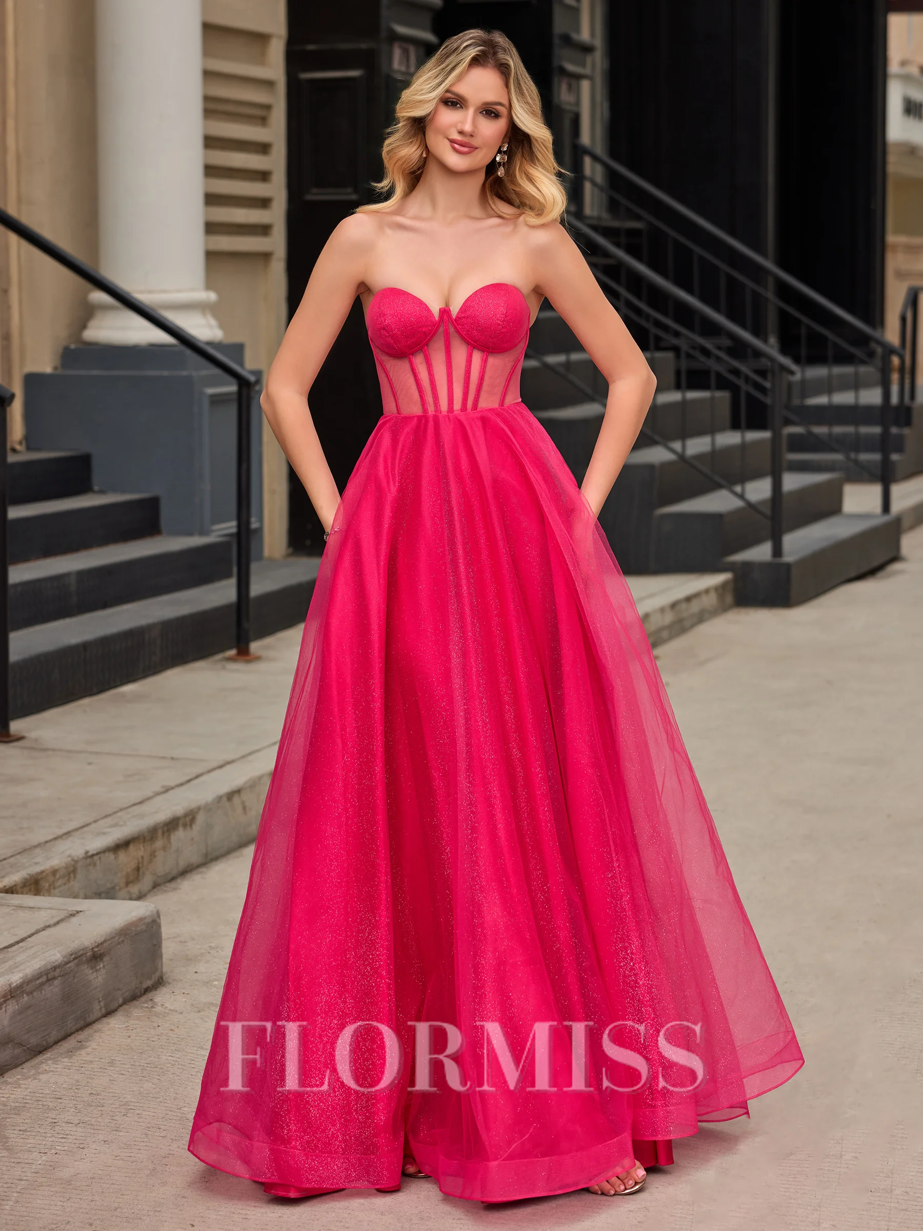 A-line Sweetheart Floor-Length Corset Porm Dress