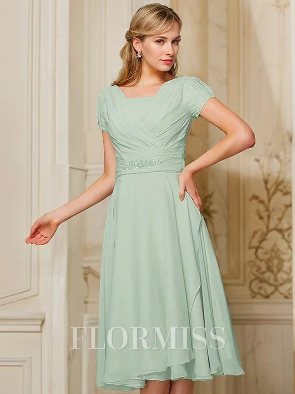 A-line/Princess Bateau Tea-Length Chiffon Bridesmaid Dresses With Ruffles