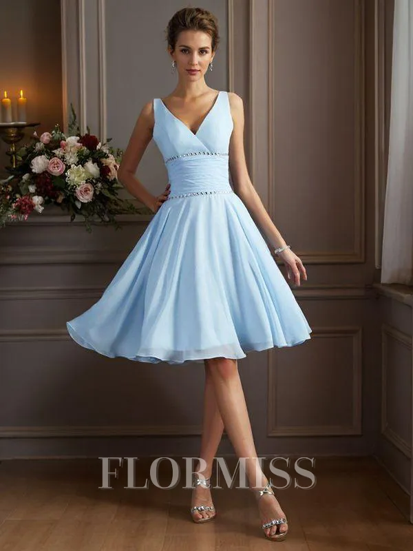 A-line/Princess V-neck Knee-Length Chiffon Bridesmaid Dresses