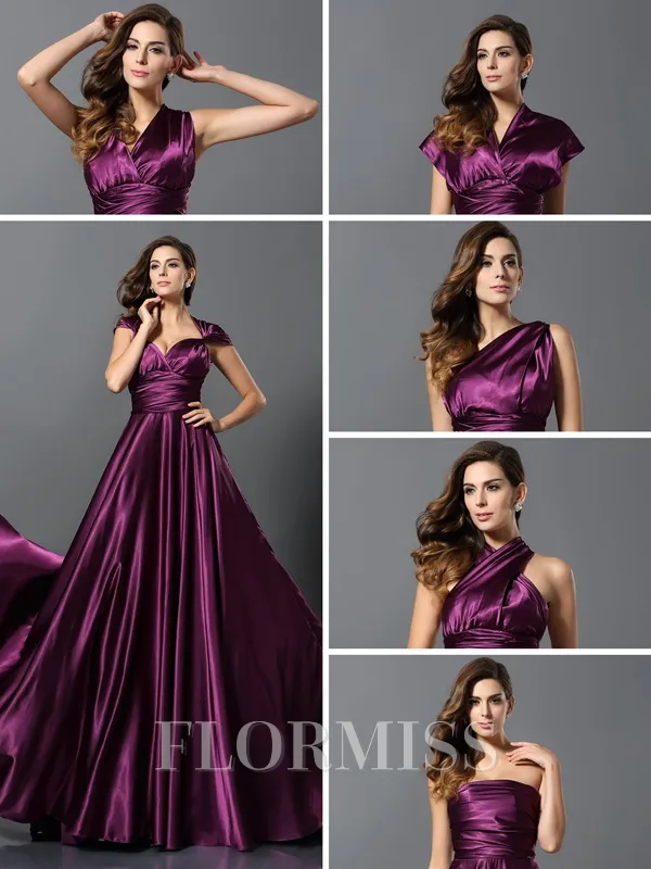 A-line/Princess Other Sweep Train Silk Like Satin Bridesmaid Dresses