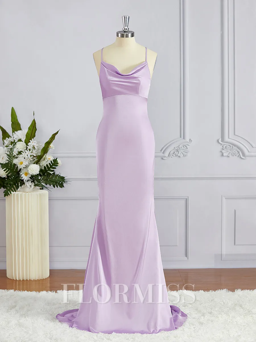 Sheath/Column Square Sweep Train Silk Like Satin Bridesmaid Dresses