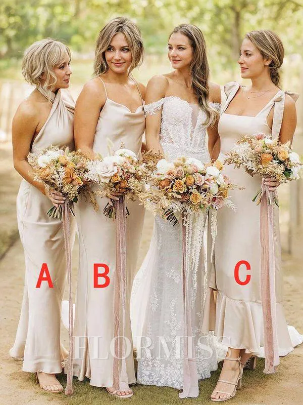 Sheath/Column Straps Floor-Length Silk like Satin Bridesmaid Dress with Convertible